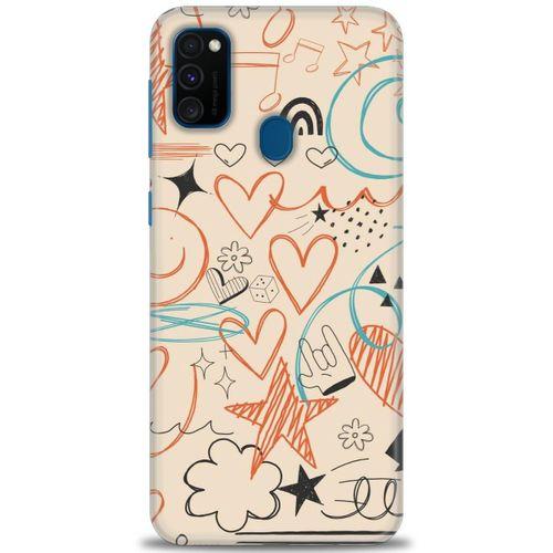 Samsung Galaxy M21 Kılıf HD Baskılı Kılıf - Notalar Turuncu + Tam Ekran Koruyucu