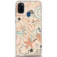 Samsung Galaxy M21 Kılıf HD Baskılı Kılıf - Notalar Turuncu + Tam Ekran Koruyucu