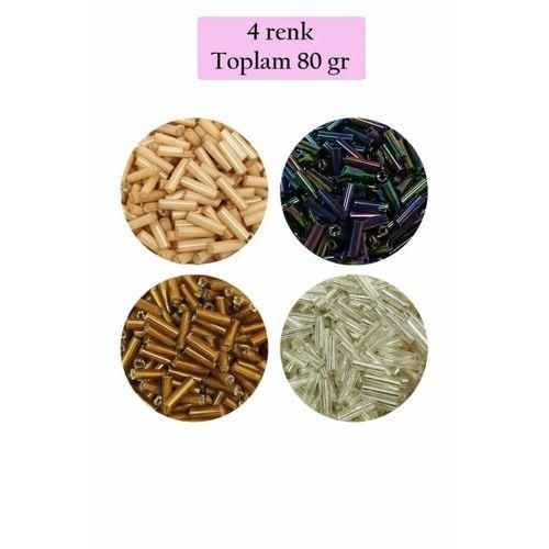 Uzun Boru Kesme Boncuk Çap 2mm Uzunluk 10 mm - 4 Renk - Toplam 80 Gram - BNC427
