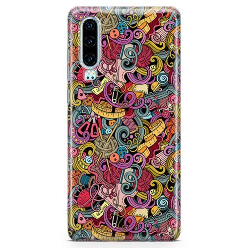 Huawei P30 Kılıf Doodle Dikiş Makinesi Arka Kapak Koruma Desenli Full Koruyucu