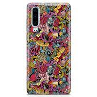 Huawei P30 Kılıf Doodle Dikiş Makinesi Arka Kapak Koruma Desenli Full Koruyucu