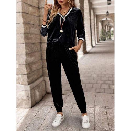 Kadın Uzun Kollu V Yaka Kadife Bluz Ve Pantolon Ikili Takım