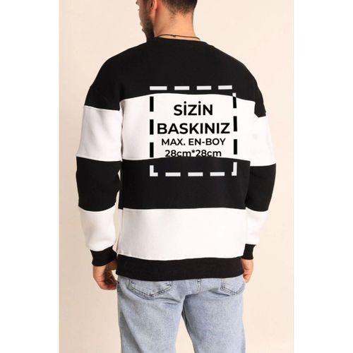 Bisiklet Yaka Parçalı Özel Üretim Sweatshirt- Siyah