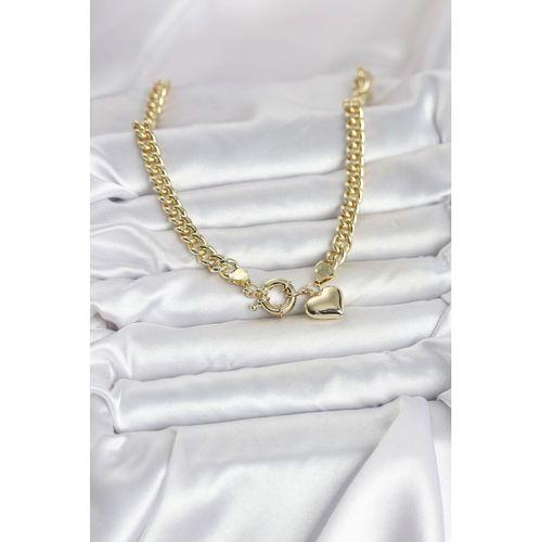 Kalp Detaylı Gold Renk Pirinç Kadın Kolye