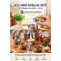 6'lı Çelik Mini Sosluk Seti 6x3.5 cm Reçellik Kahvaltılık Patates Sos Kabı Joker Çerezlik Mezelik Paslanmaz 723691