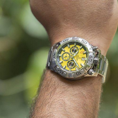 Festina F20743/4 Quartz Chrono Çelik Gri Sarı Kadran 10 ATM 45 mm Erkek Kol Saati