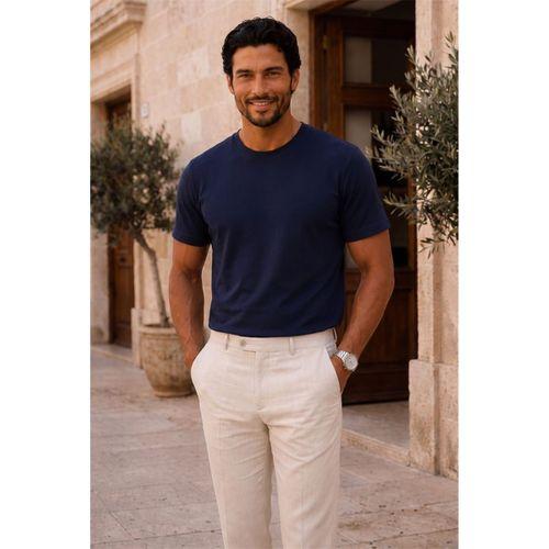 Linklater Regular Fit Basic Likralı Pamuk Erkek T-Shirt - Lacivert