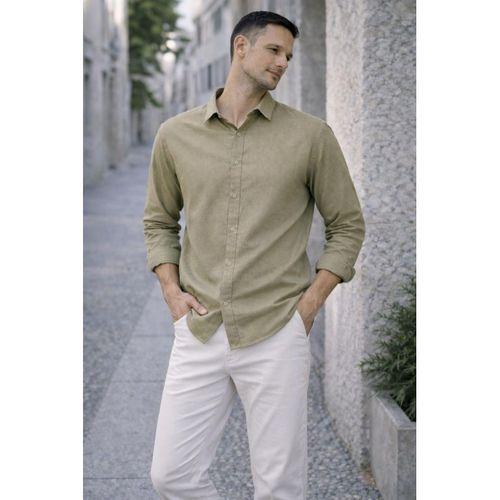 Faulkner Modal Kumaş Yakalı Uzun Kollu Yazlık Erkek Gömlek - Haki