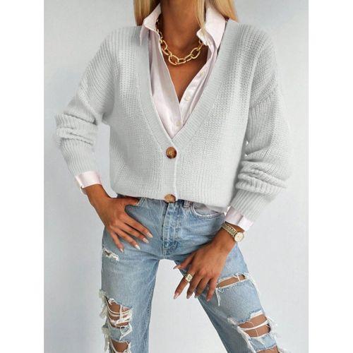 Kadın Uzun Kollu Düğme Detay Triko Bluz