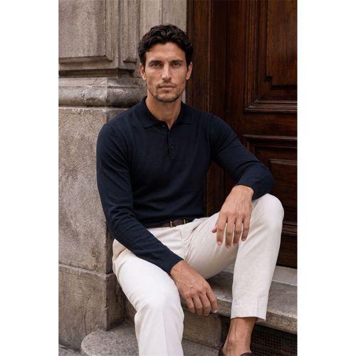 Portofino Premium Düğmeli Polo Yaka İnce Erkek Triko Kazak - Lacivert