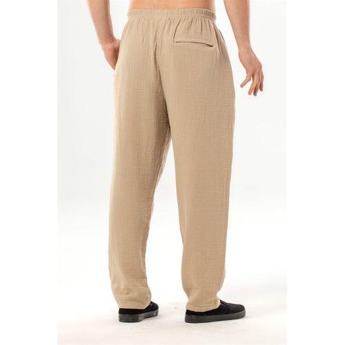 Beli Lastikli Yandan Çift Cepli Müslin Şalvar Pantolon Vizon Vzn