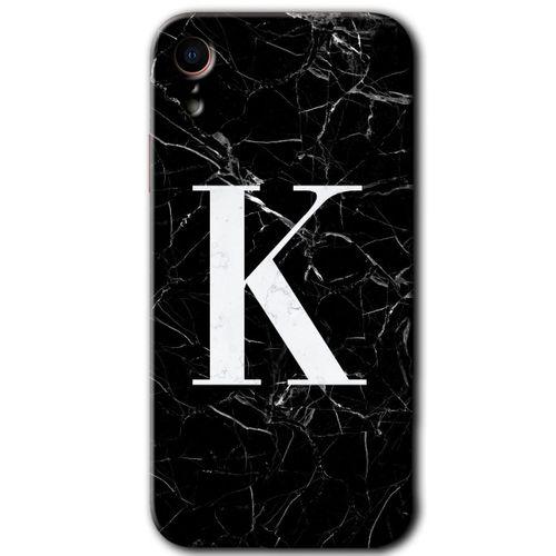 BeRa Aksesuar iPhone XR Kılıf Baskılı Kapak - Siyah Mermer Desenli K Harfi +Tam Kaplayan Mat Seramik