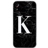 BeRa Aksesuar iPhone XR Kılıf Baskılı Kapak - Siyah Mermer Desenli K Harfi +Tam Kaplayan Mat Seramik