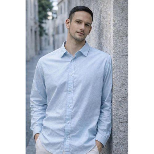 Faulkner Modal Kumaş Yakalı Uzun Kollu Yazlık Erkek Gömlek - Soğuk Mavi