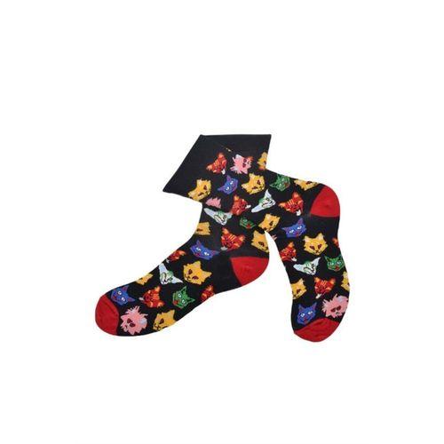 Flora Erkek Kedi-Köpek Desenli Hareketli Çorap Siyah  - 41/44