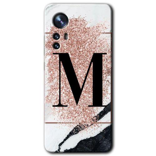 Xiaomi Mi 12 Pro Kılıf HD Desen Baskılı Arka Kapak - Pembe Mermer Desenli M Harfi