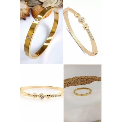 2'Lİ Set - Alaşım kartier Taşlı Bileklik Gold, Altın Renk Büyük Taşlı Bileklik SNJ-SET1004