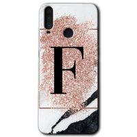 General Mobile GM 10 HD Baskılı Kılıf + 9D Tam Ekran Koruyucu - Pembe Mermer Desenli F Harfi