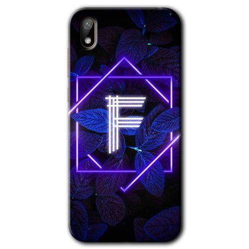 Huawei Y5 2019 Kılıf HD Desen Baskılı Arka Kapak - Dark Neon Yaprak F Harfi + Kırılmaz Cam