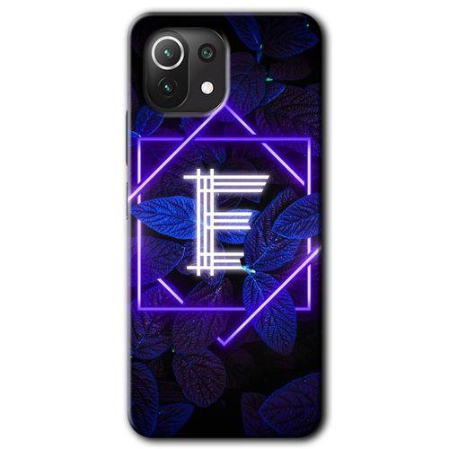 Xiaomi Mi 11 Kılıf HD Desen Baskılı Arka Kapak + Temperli Cam - Dark Neon Yaprak E Harfi