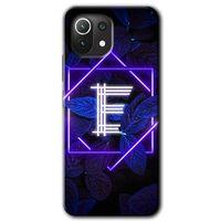 Xiaomi Mi 11 Kılıf HD Desen Baskılı Arka Kapak + Temperli Cam - Dark Neon Yaprak E Harfi