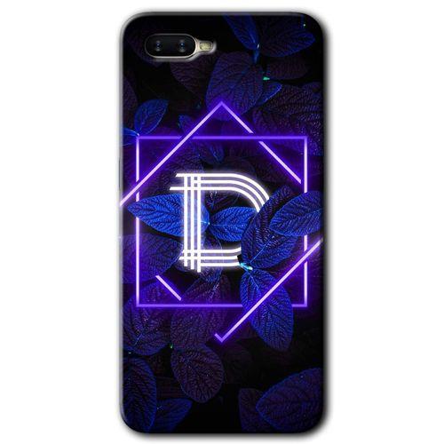 Oppo Rx 17 Neo Kılıf HD Desen Baskılı Arka Kapak + Temperli Cam - Dark Neon Yaprak D Harfi