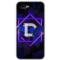 Oppo Rx 17 Neo Kılıf HD Desen Baskılı Arka Kapak + Temperli Cam - Dark Neon Yaprak D Harfi