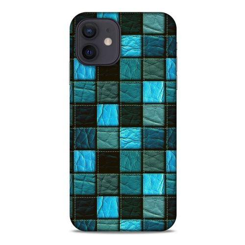 Apple iPhone 12 Kılıf Patchwork (27) Tasarımlı Kılıf Turkuaz Siyah