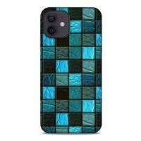 Apple iPhone 12 Kılıf Patchwork (27) Tasarımlı Kılıf Turkuaz Siyah