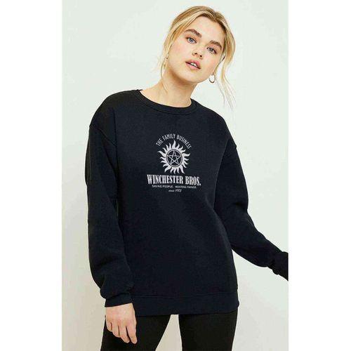 Supernatural Winchester Bros Baskılı Siyah Kadın Sweatshirt