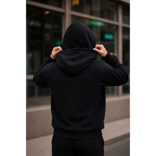 Erkek Maskeli Ninja Model Çift Kapüşonlu 3 İplik Şardonlu Fermuarlı Sweatshirt - Siyah