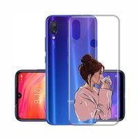 Xioami Redmi Note 7 Pembe Kazaklı Kız Şeffaf Telefon Kılıfı
