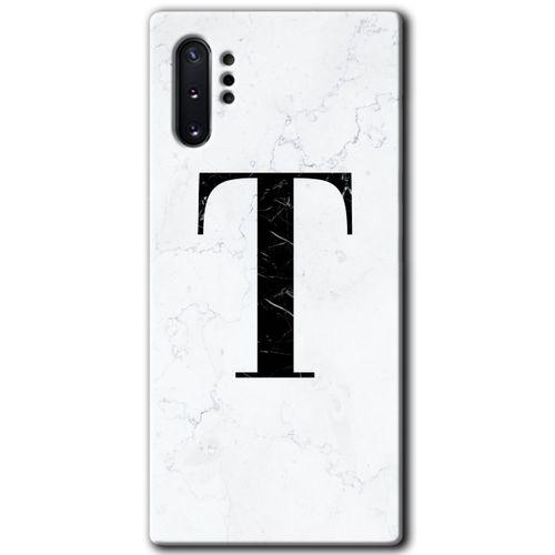 Potkal Hediye Fabrikası Samsung Galaxy Note 10 Plus HD Baskılı Kılıf + 9D Tam Ekran Koruyucu - Beyaz Mermer T Harfi