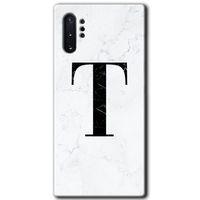 Potkal Hediye Fabrikası Samsung Galaxy Note 10 Plus HD Baskılı Kılıf + 9D Tam Ekran Koruyucu - Beyaz Mermer T Harfi