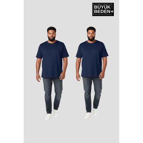 Büyük Beden Erkek Regular Kalıp Basic Bisiklet Yaka 2 li Tişört Seti 3XL-6XL SPR26BTS510+2