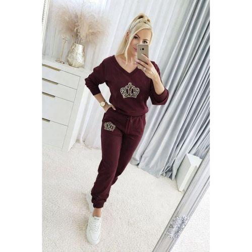 Kadın Uzun Kollu V Yakalı Desenli Viskon Iki Iplik Bluz Ve Pantolon Ikili Takım