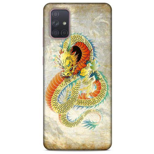 Samsung Galaxy A71 Kılıf Dragons (21) Koruyucu Kapak Ejderha Dövme Sarı