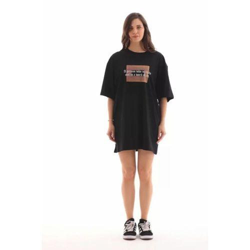 Pilelistore Unisex Bisiklet Yaka Baskılı Oversize T-Shirt - Siyah