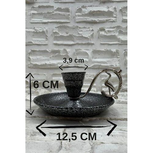 Metal Nostalji Mumluk & El Şamdanı Kendinden Iğneli Mum Hediyeli Gümüş Turna2623-5