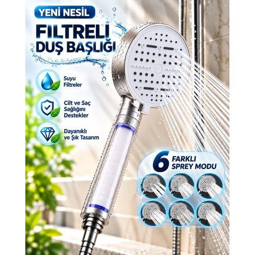 6 Modlu Filtreli Duş Başlığı Büyük Panel Su Tasarruflu Çok Fonksiyonlu Beyaz Duş Başlığı