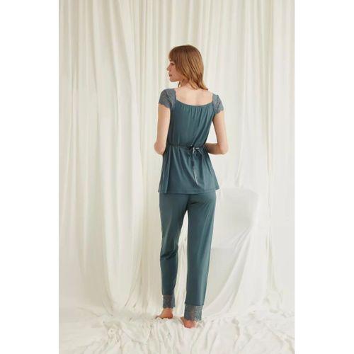 Dantelli Önü Düğmeli Hamile Lohusa 3'lü Viskon Pijama Takımı