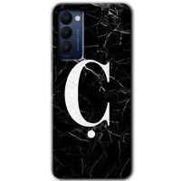 Tecno Camon 18 Kılıf HD Desen Baskılı Arka Kapak - Siyah Mermer Desenli Ç Harfi + Kırılmaz Cam