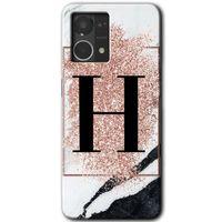 Oppo Reno 7 4G Kılıf HD Desen Baskılı Arka Kapak - Pembe Mermer Desenli H Harfi