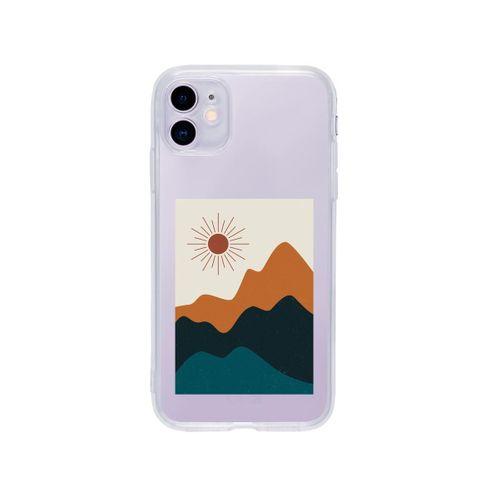iPhone 11 Mountain & Sun Desenli Premium Şeffaf Silikon Kılıf