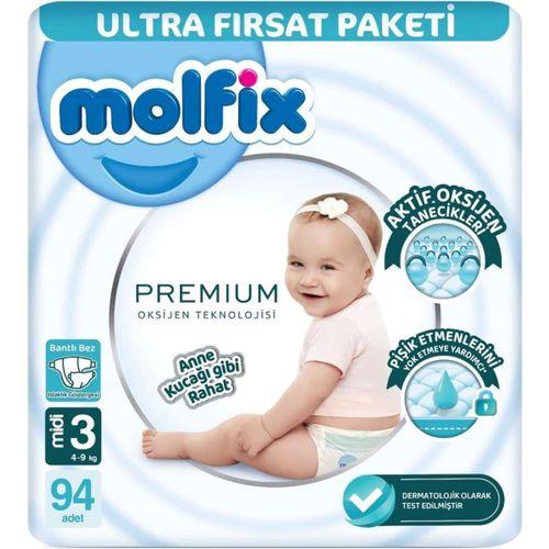 Çocuk Molfix Premium Bebek Bezi Ultra Fırsat Paketi 3 Beden 4-9 Kg 94 Adet