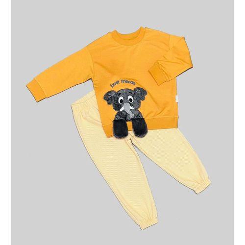 1-2-3 Yaş Filli Sallanan Ayak Desenli Likra Penye Kumaş Sweat Pantolonlu Kız Erkek 2li Çocuk Takımı Turuncu