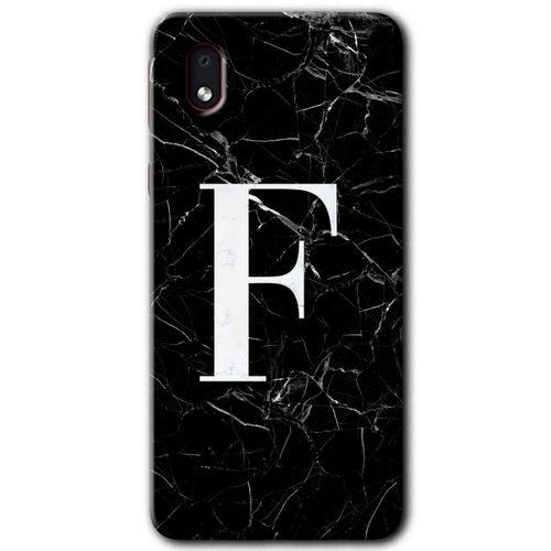 Samsung Galaxy A01 Core Kılıf Baskılı Kapak - Siyah Mermer Desenli F Harfi +Tam Ekran Koruyucu