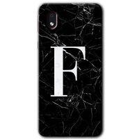 Samsung Galaxy A01 Core Kılıf Baskılı Kapak - Siyah Mermer Desenli F Harfi +Tam Ekran Koruyucu