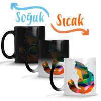 Renkli Cat Kedi Sihirli Kupa Bardak Porselen