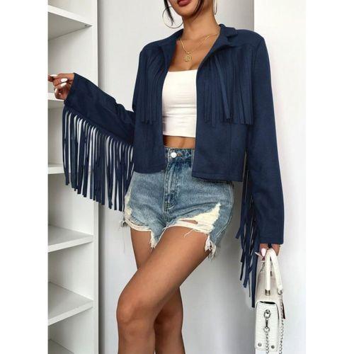 Kadın Uzun Kollu Yakalı Kısa Püsküllü Süet Ceket